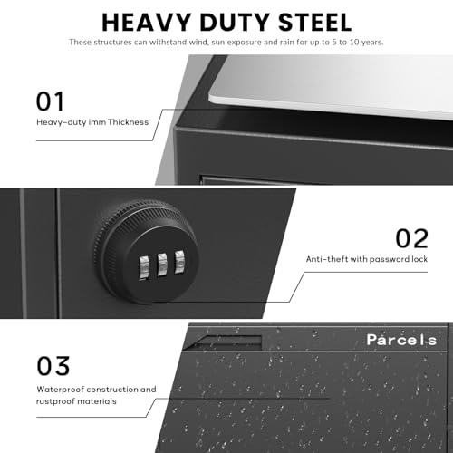 Image of Merapi Package Delivery Box for Porch, Lockable Outdoor Parcel Drop Box with Rear Access Door, Large Capacity Package Box for Packages, Heavy Duty Steel, Weather Resistant, Easy Setup