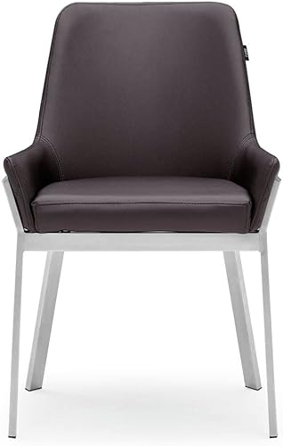 Miniatura 5 de ZURI Sydney Silla de comedor de cuero sintético marrón con patas de acero inoxidable cepillado