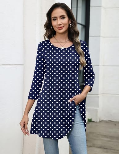 Image of Zeagoo Women Tops 3 /4 Sleeve Dressy Casual Plus Size Tunics Loose Blouses