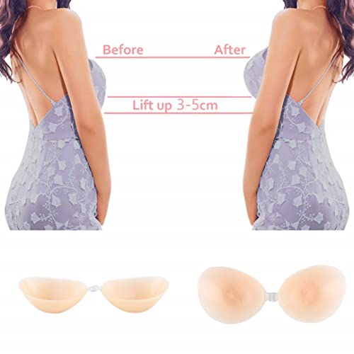 SHINYMOD Stick on Bra, Strapless Backless Sticky Bras for Women, Adhesive Silicone Invisible Push Up Bra Reusable Skin Comfortable Cup Bra with 2Pcs Nipple Covers - 3