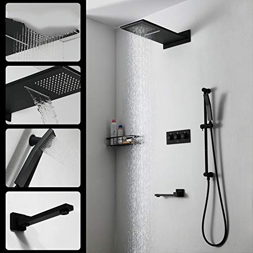 CPYGMXI Shower system Luxury brass Black concealed bathroom shower faucet big rainfall bath shower system set wall mounted water