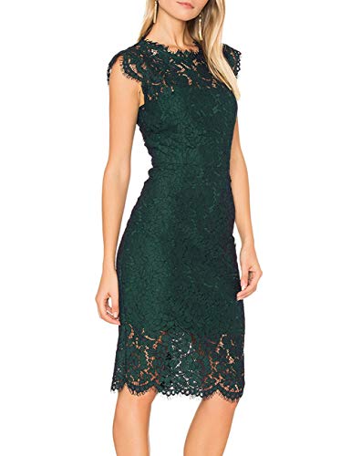 MEROKEETY Women's Sleeveless Lace Floral Elegant Cocktail Dress Crew Neck Knee Length for Party - Image 3