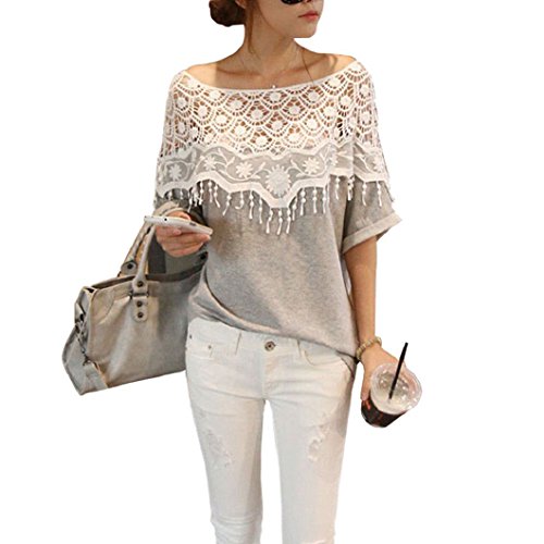 Chianrliu® 1PC Frauen Sexy süße Spitze Schulterhohlkreuz Kurzarm T-Shirt Bluse Tops (L)