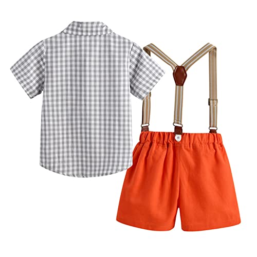 Image of Volunboy Baby Boy Formal Short Set Toddler Summer Gentleman Outfit Kid Short Sleeve Bowtie Shirt Suspender Shorts Suit