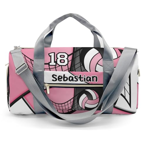 Personalized Gym Dance Bag for Girls Boys,Custom Sport Volleyball Team Number Pink Name Sport Duffel Bag Weekender Bags Carry On Travel Duffel Bag