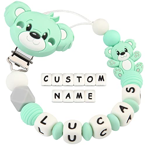 Kowlone Cadenas Chupetes Personalizado para Bebé con Nombre Silicona Teddy Oso Chupetero Niño Chicas(Verde)