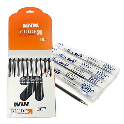 Image of WIN Guide Ball Pens | 30 Black Ink Pens with 30 Refills | Premium Pens with Stylish Metallic Clip | 0.6 mm Tip for Smooth Writing | Refillable Pen | Ideal for Students,Exams | Premium
