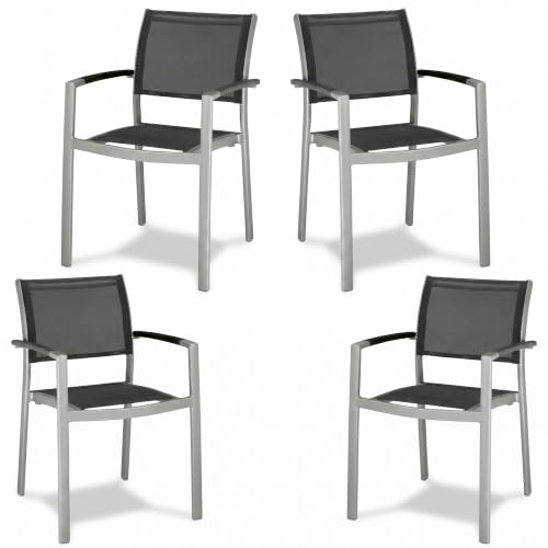 Mueblo Pack 4 Unidades — Silla de Exterior con reposabrazos para terrazas, Jardines y comedores al Aire Libre Negro