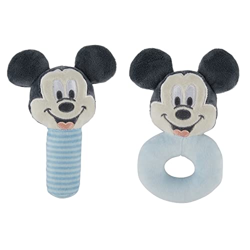 Image of Disney Mickey Mouse Assorted Plush Lovie Rattle Set Pack of 2 - Soft and Cuddly Plush Material, Built-in Rattle for Sensory Stimulation,Vibrant Colors and Intricate Details
