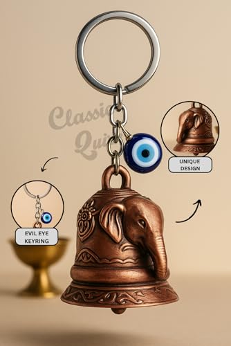 Image of Evil Eye Hooked Guardian Bell Keychain - Protective Lucky Charm Bell with Clip Hook for Bike, Car, Key & Bag | Spiritual Good Luck Talisman Gift