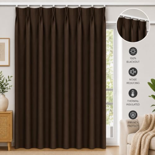 Image of KALIYO Coffee Blackout Pinch Pleat Curtains for Living Room & Bedroom | Room Darkening Curtains | Pinch Pleat Header| Noise Reducing | 11 FT | Pack of 2