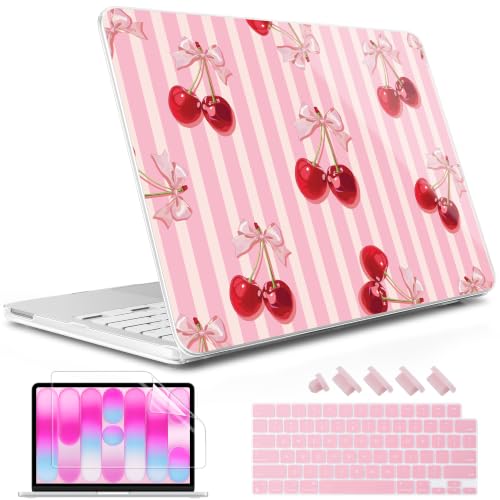 May Chen Compatible with MacBook Neo 13 inch Case 2026 Model A3404, Plastic Hard Shell,Keyboard Cover,Screen Protector,Dust Plug, for MacBook Neo 13" with A18 Pro Chip,Striped Cherry - image 1
