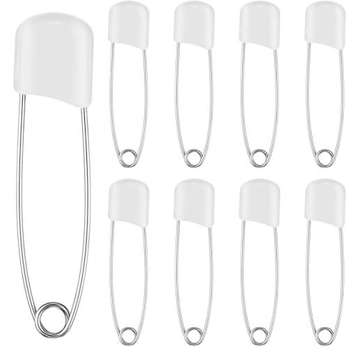 WILLBOND 8 Pcs Large Safety Pins for Clothes,with Bag, White