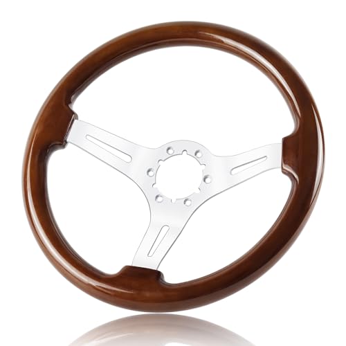 Qymopay ODC-001 14-Inch Wooden Steering Wheel, Six Hole Bolt Racing Steering Wheel, Classic Wood Grain cover