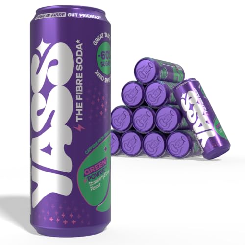 YASS Soda riche en fibre - Saveur GREEN POWER Citron vert Fraise - Le Soda Sain & Stylé qui Prend Soin de Ton Ventre 6.6g de Fibres et -60% de sucre -12 canettes de 33cl
