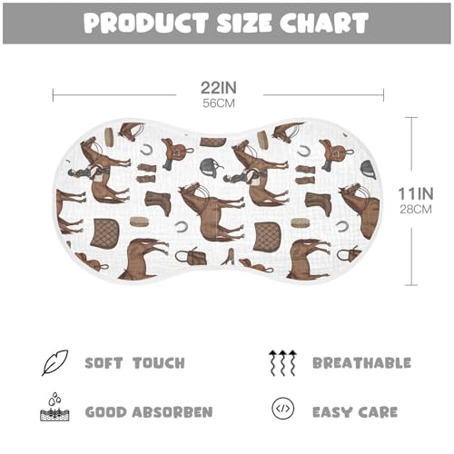 2 Pack Muslin Burp Cloths Horse Cowboy White Cotton Baby Burp Cloths Soft Burping Cloth Absorbent Spit Up Rags for Baby Boys Girls, Large 22" x 11"2
