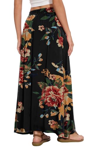 Image of Womens Maxi A-line Long Skirt Casual 2026 Elastic High Waist Flowy Skirts with Pockets