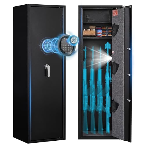 BONANO 4-6 Fingerprint Gun Safe, Long Gun Safes for Home Rifles and Pistols, Gun Cabinets for Rifles and Shotguns, Quick Access Dual Alarm Rifles Safe, Biometric Gun Safe, Stack On Gun Cabinet