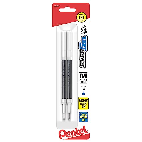 Pentel Refill Ink for EnerGel and Lancelot Gel Pen, 0.7mm Metal Tip, Blue Ink, 2 per Pack (LR7BP2C)