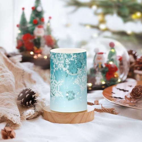 Image of Christmas Lights Decorations Flameless Candles Silver Winter Teal Turquoise Snowflakes Christmas Pillar Candles Set of 2 Battery Operated Remote Control Warm Lights