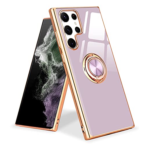 Urarssa Coque Compatible avec Samsung S22 Ultra 5G Anneau Etui Silicone Housse 360°Voiture de Bague Magnétique Protection Case Mince Souple Antichoc pour Samsung Galaxy S22 Ultra 5G Violet Cover