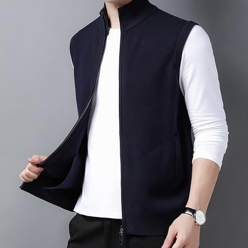 Men's Wool Blend Sweater Vest Fashion Casual Stand Collar Zipper Cardigan Knit Vest with Pocket4