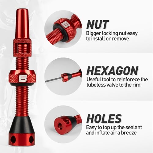 Image of BWSHLF Tubeless Presta Valve Stem 40 /44 /55 /60 /65 /80 /100 mm, Super Light Alloy Presta Valve Stem Kit with Valve Core Remover Tool and Valve Stem Caps - Multiple Color and Size Options(Pair)