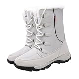 Surwin Botas de Nieve Mujer Antideslizantes, Botines Mujer Invierno Cálido Botines de Nieve con Forro Cómodo Suave EU 35-42 Botas Montaña con Cordones Zapatos Trekking Exterior (Blanco,37)