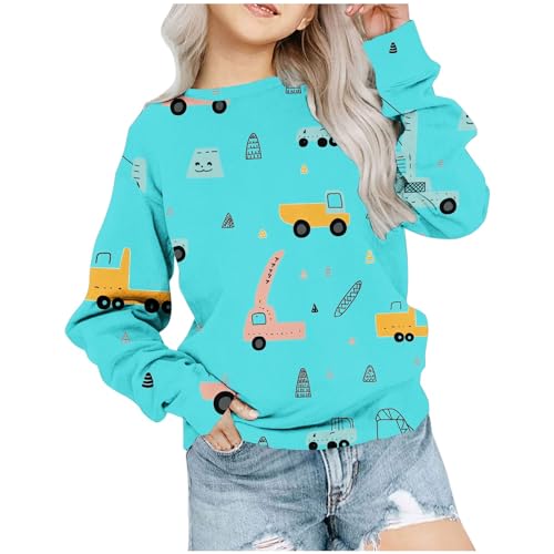 Toddler Girls Cartoon Graphic Sweatshirts Crewneck Long Sleeve Cute Printed Pullover Sweater Tops 1-11 Years