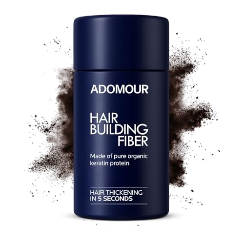 Image of Adomour Hair Building Fiber 14g | Keratin Fibers for Thin, Fine & Thinning Hairs | Natural Coverage | Instant Thickening & Volumizing | Bald Spot Cover Up Hair Fiber Powder for Men & Women (Dark Brown)