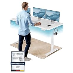 CLOUVOU ProDesk Höhenverstellbarer Schreibtisch 140×70 Elektrische Smart Steuerung, Memory Funktion, Kabelmanagement | Stufenlose Höhenverstellung 72-120cm (Metall Weiß/Holz Weiß)