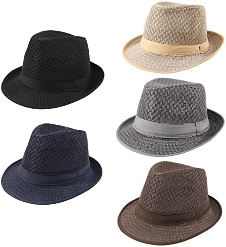 Ultrafun 5 Pack Men Women Fedora Hat Breathable Soft Cool Mesh Fedora Trilby Jazz Hat Summer Outdoor Beach Sun Cap (5Pack-Multicolor 1)