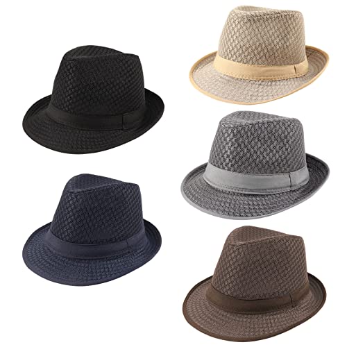 Ultrafun 5 Pack Men Women Fedora Hat Breathable Soft Cool Mesh Fedora Trilby Jazz Hat Summer Outdoor Beach Sun Cap (5Pack-Multicolor 1) #TOP25