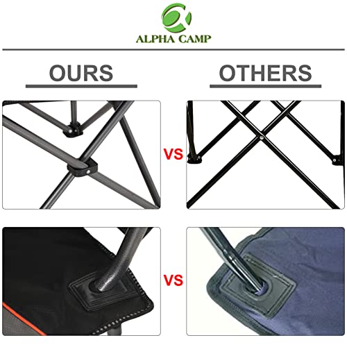 Foto von ALPHA CAMP Campingstuhl Faltbar Klappstuhl Gepolstert mit Getränkehaltern Angelstuhl mit Armlehnen bis 200kg Outdoorstuhl, Schwarzgrau