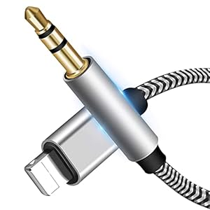 Câble Adaptateur Prise Jack iphone,Câble Audio Auxiliaire Voiture pour iPhone 13,Câble de Voiture auxiliaire Jack mâle 3,5 mm Compatible avec iPhone 13/12/11/XS Max/XS/XR/X/8 Plus/8/7-Argenté Noir