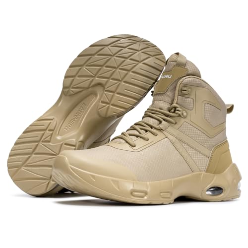 Image of Military Tactical Boots Men Wide Waterproof 6 Inches | Non Slip Side-Zip Combat Hiking Work Boots Lightweight Durable