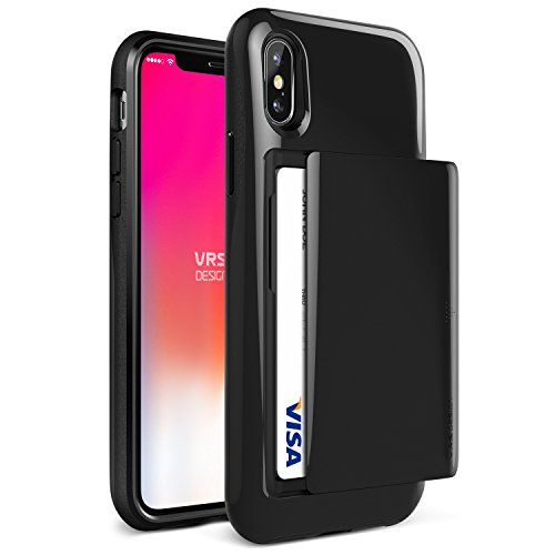 VRS DESIGN, iPhone XS Case [Damda Glide] Gliding Wallet 2 Card Holder Case [U.S. Patent No. 9,611,116 B1][Black] Premium Shockproof Heavy Duty Cover for Apple iPhone XS (2018) / iPhone X (2017)