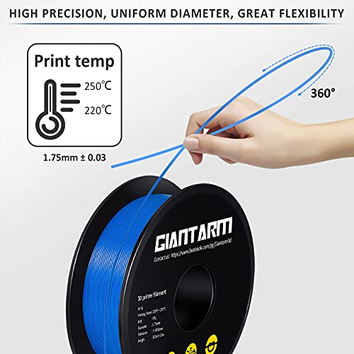 Image of GIANTARM Blue PETG 3D Printer Filament 1kg (2.2lbs) Toughness Enhanced,1.75mm Dimensional Accuracy + /-0.02mm, 1080 Feet（330m）per Roll, Vacuum Packaging, Fit for Most 3D FDM Printer