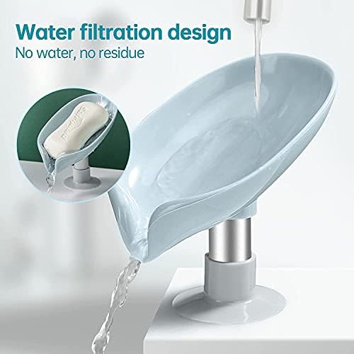 Pipihome 2Pcs Soap Holder, Leaf-Shaped Soap Dish, Leaf Shape Self Draining Soap Holder with Suction Cup Creative Soap Box Perforation-Free for Shower, Bathroom, Kitchen, Bath Tub (Gray+Green)