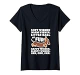 Womens Little Ball Of Fur Soft Warm Wiener Dog Cute Dachshund V-Neck T-Shirt