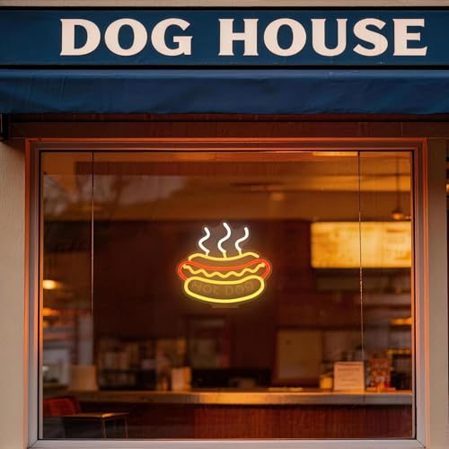 Image of Hot Dog Neon Signs for with Type-C & USB Power Wall Decor, | LED Food Sign Hot Dog Gifts for Kitchen, Bar & Restaurant, Acrylic Base & Hooks Included