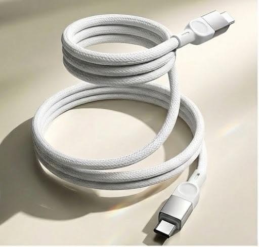 USB-C Şarj Kablosu, Örgülü Naylon, Beyaz Renk, Esnek Saklama, Manyetik Karışmayan, 1 Metre