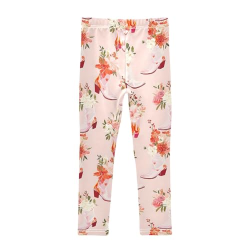 Flower Boot Pink Stylish Girls Leggings Ultra Soft Compression Yoga Gym Pants for Kids 4-10T2