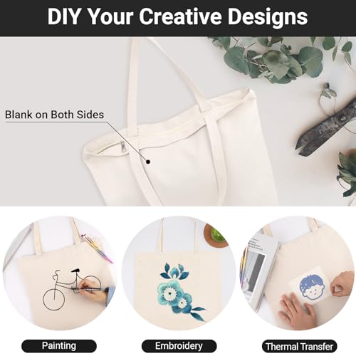 Image of Canvas Tote Bag, Segarty Natural Cotton Heavy DIY Tote for Crafting, Ironing and Embroidering, Reusable Grocery Shopping Bag