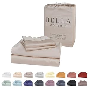 Bella Coterie Luxury Bamboo Viscose Queen Size Sheet Set | 100% Organically Grown | Ultra Soft | Cooling for Hot Sleepers | 18″ Deep Pocket [Dune]