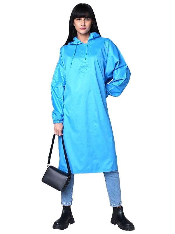 Real Raincoat for Women – Lightweight Water-Resistant & Packable Hooded Poncho | Seam-Sealed Polyester with PVC Coating, Full Sleeves & Front Pockets | Unisex Free Size-image-42