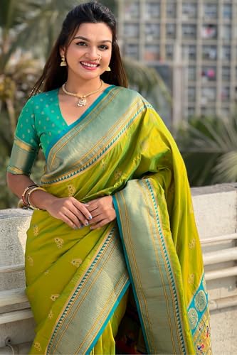 Image of SGF11 Women's Paithani Soft Lichi Silk Kanjivaram Sarees With Blouse Piece