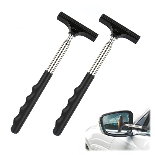 2pc Car Mirror Wiper, Small Squeegee for Car Windows & Wing Mirrors, Retractable Rearview Mirror Wiper, Portable Telescopic Cleaning Tool Remove Rainwater and Water Mist (Black)