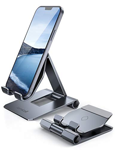 Lamicall Aluminum Metal Adjustable Cell Phone Stand Desk - Heavy Duty Aluminum Metal Foldable Desktop Phone Holder, Cradle, Dock, for iPhone 16 15 14, Plus, Pro, Pro Max, 13 12 X XS,4-11'' Phone Grey
