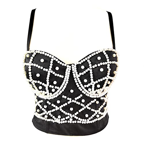 Image of VEENDEO Women's Strap Beads Bustier Corset Crop Top Club Party Bra